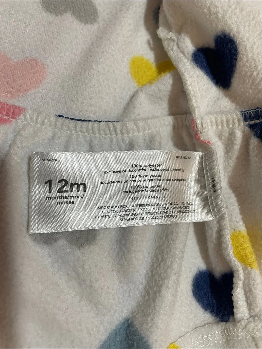 GUC - Carter's White Hooded Fleece Zip Jacket with Multicolor Heart Print